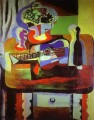 Cuenco de botella de guitarra con fruta y vaso sobre mesa cubismo de 1919 Pablo Picasso